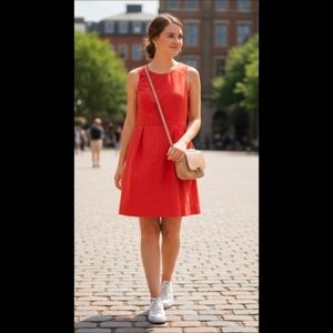 J.Crew Orange Red Wool Blend A-line Sleeveless Shift Mini Dress Size 10